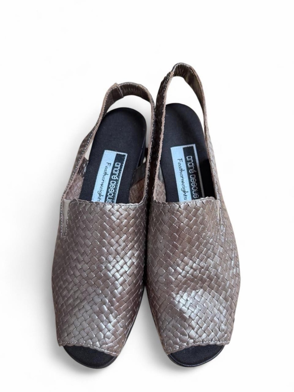 Andre Assous Metallic Taupe Woven Slingback Flats